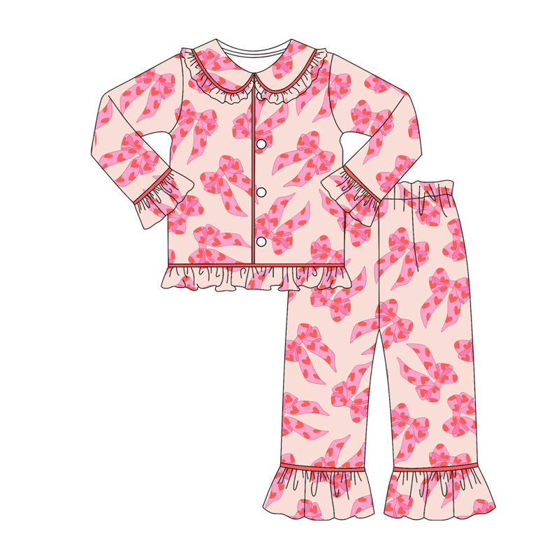 Valentines heart bow design girl long sleeve pajama set preorder
