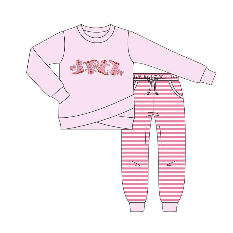 Valentines heart boots design kids long sleeve outfit preorder