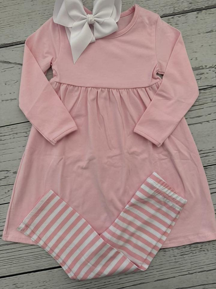 Light pink tunic top stripes leggings girls long sleeve spring fall outfit preorder