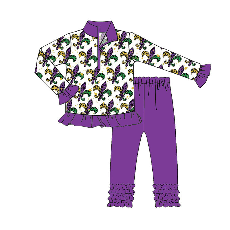 Mardi Gras pullover top matching leggings design girls outfit preorder