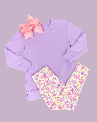 Lavender top matching floral leggings design kids outfit preorder