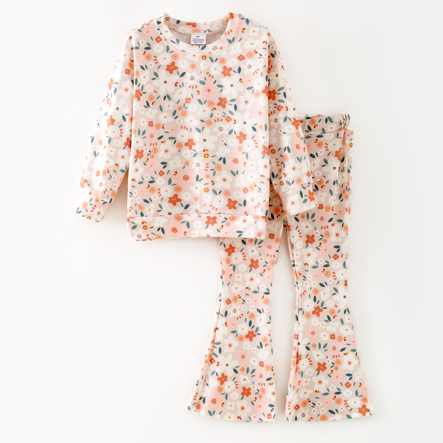 Floral design kids spring fall long sleeve outfit preorder