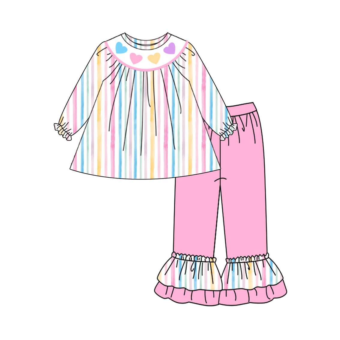 Valentines heart baby girl long sleeve stripes top matching pants outfit preorder