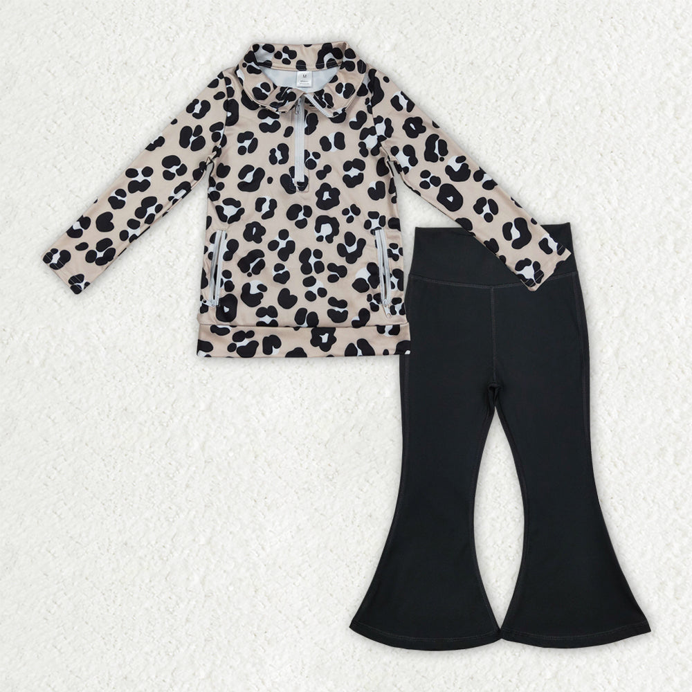 children baby girls leopard top matching black pants active wear athletic sports clothes