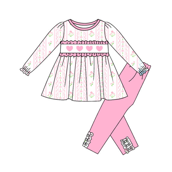 Valentines heart floral girls long sleeve outfit preorder