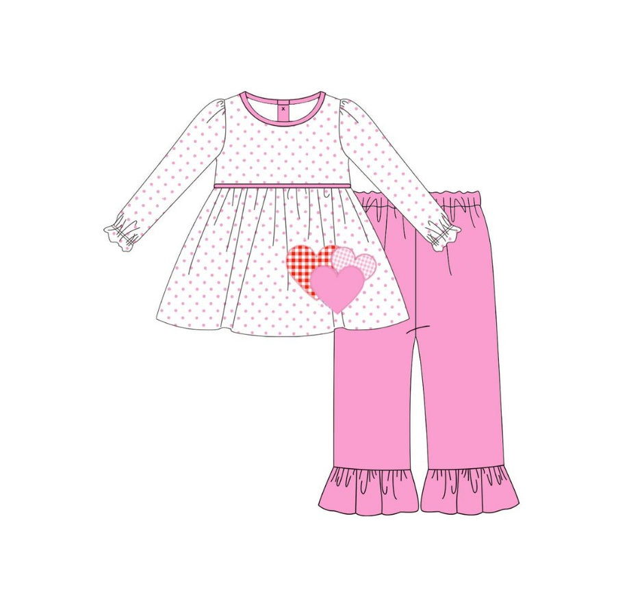 Valentines heart design kids long sleeve top matching pants girls outfit preorder
