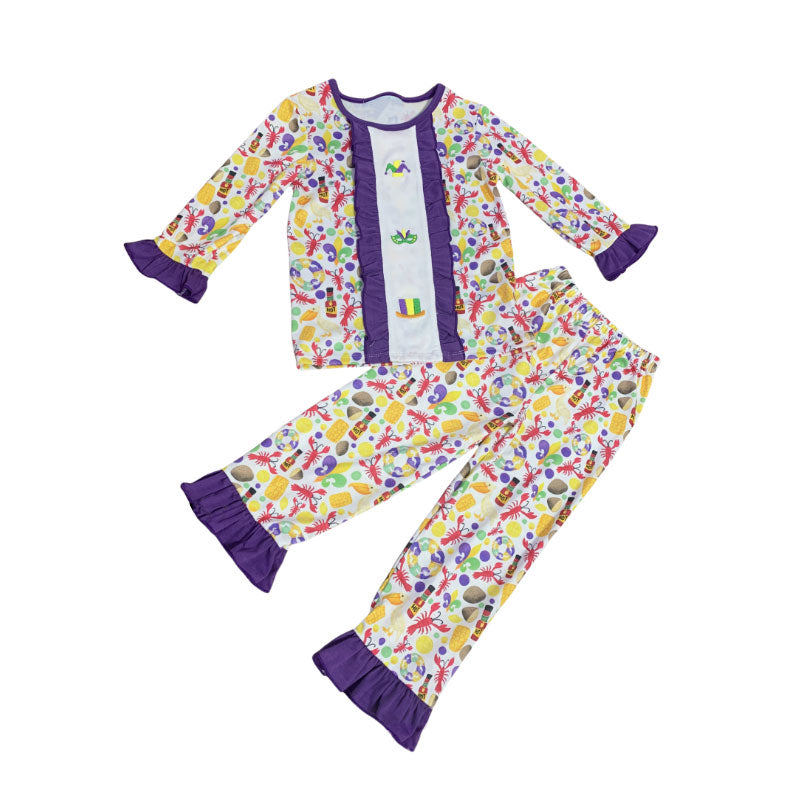 Mardi Gras design girls long sleeve pajama set outfit preorder