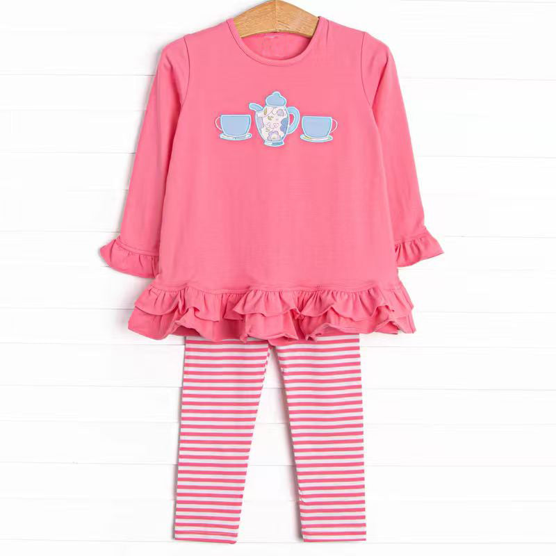 Girls long sleeve tea print shirt matching leggings outfit preorder