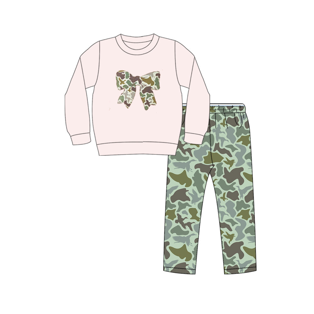 Camo bow shirt matching pants baby girls long sleeve outfit preorder
