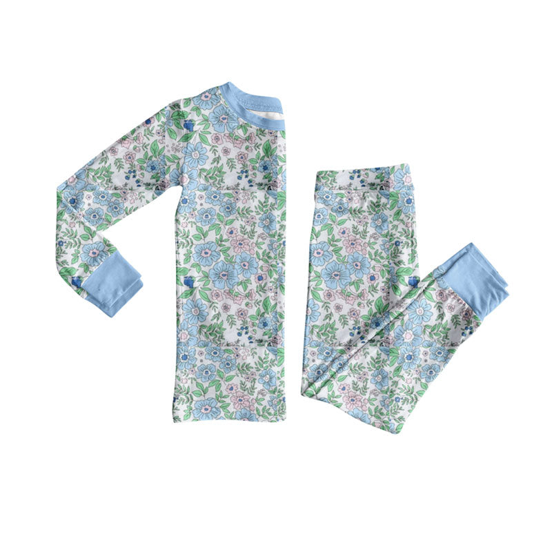 Blue Floral design girls spring fall pajama set preorder