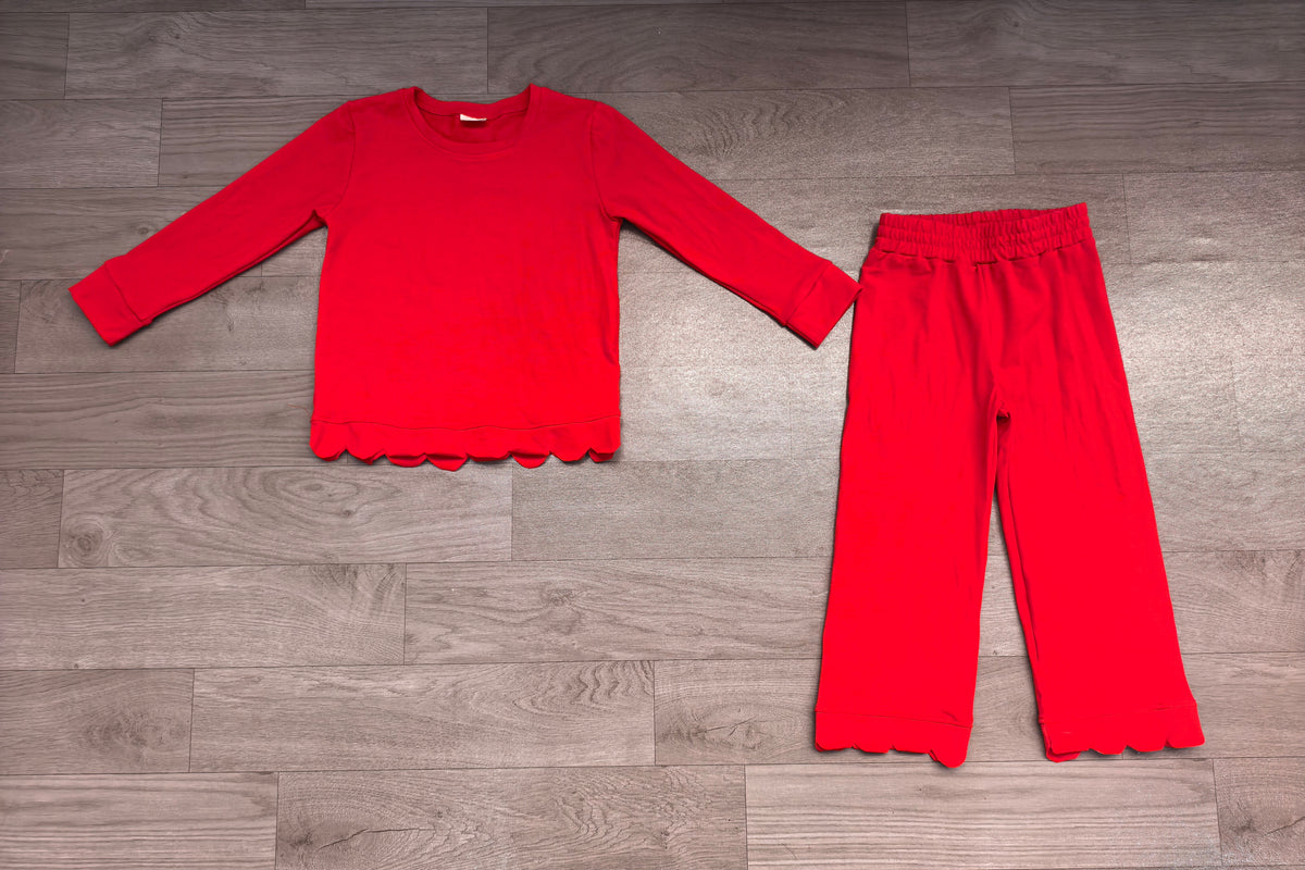 Girls long sleeve red color matching outfit preorder