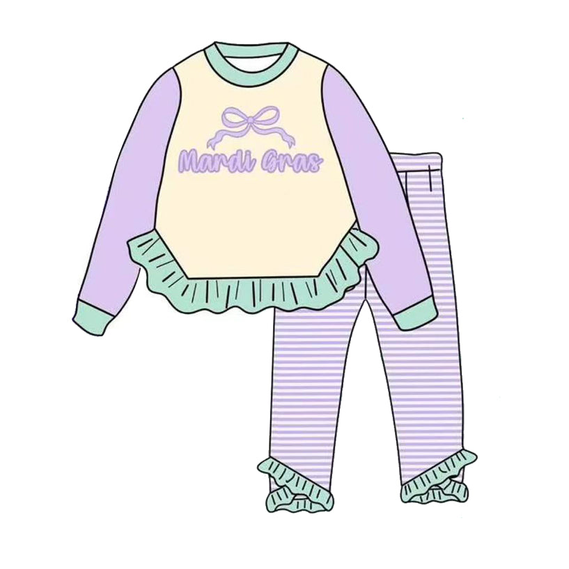Mardi Gras bow design girls long sleeve outfit preorder