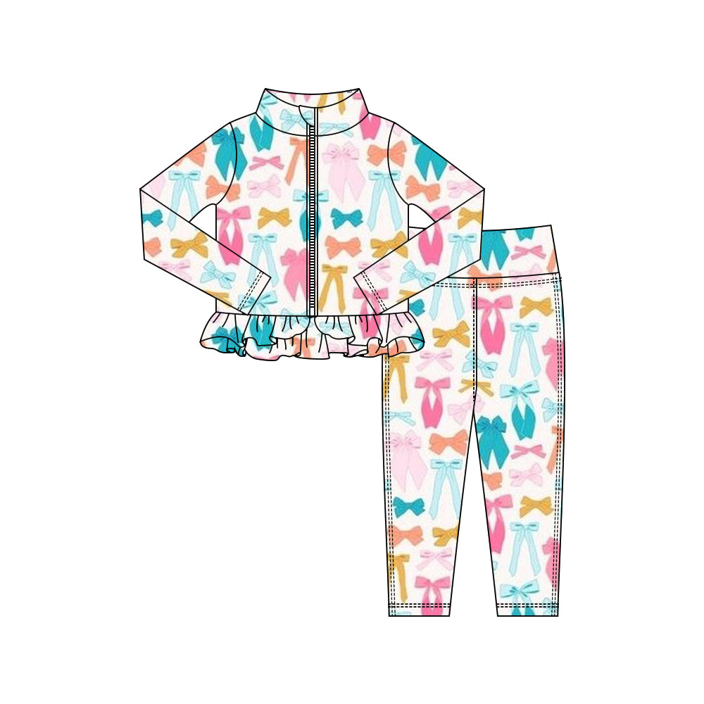Colorful bow yoga pullover top matching pants girls outfit preorder