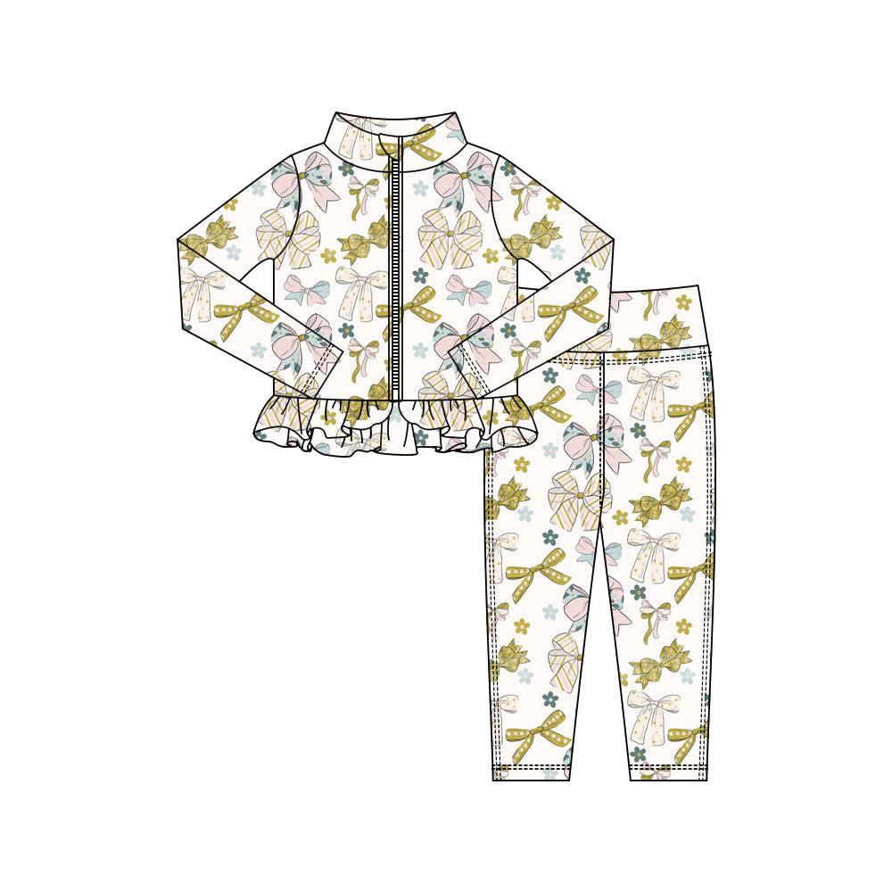 Bow print yoga pullover top matching pants girls outfit preorder