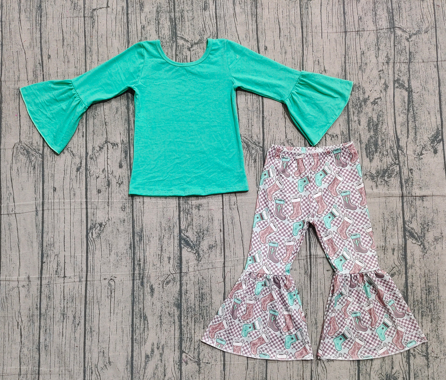 Girls turquoise top matching western boots pants outfit preorder
