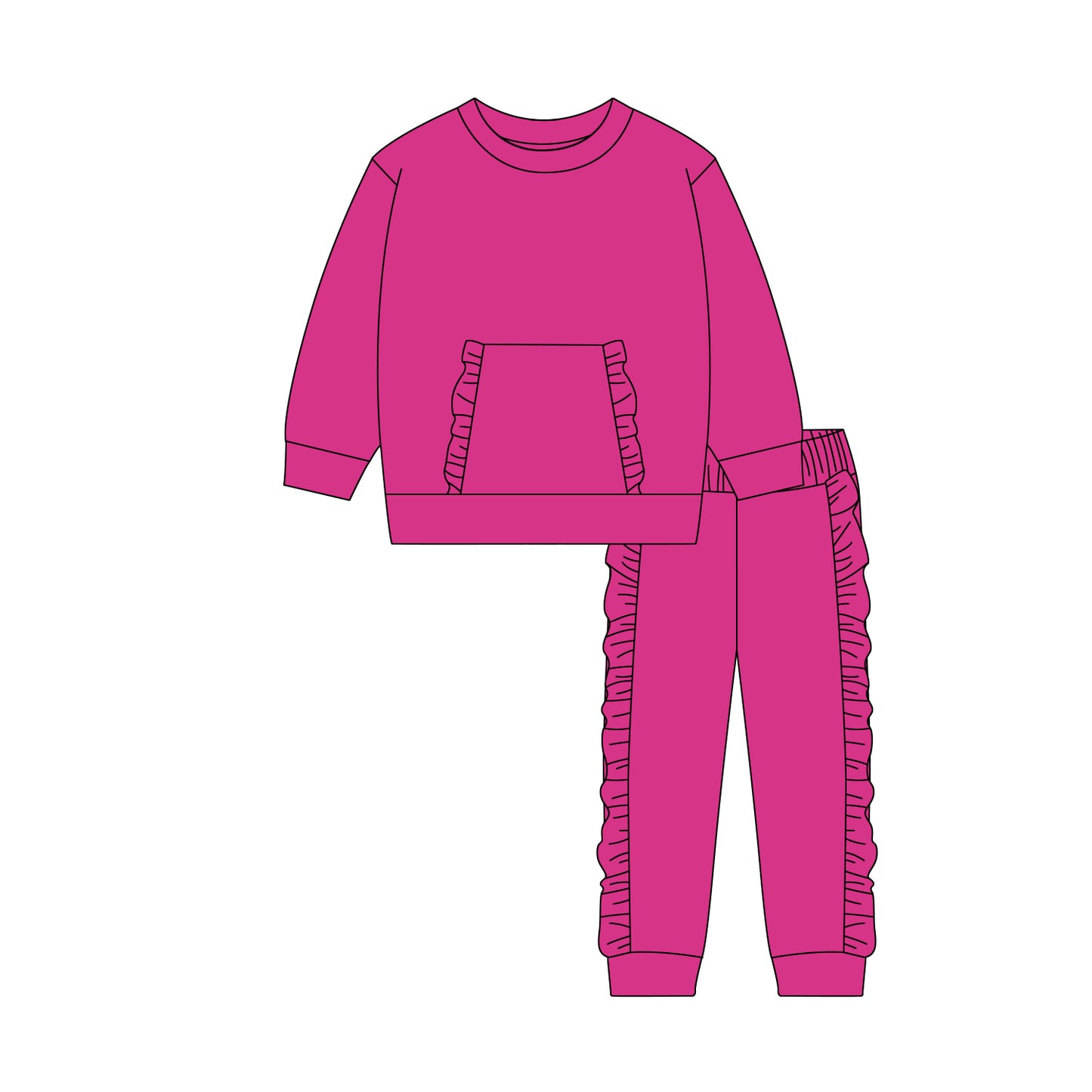 Girls hot pink top matching pants spring fall cotton outfit preorder