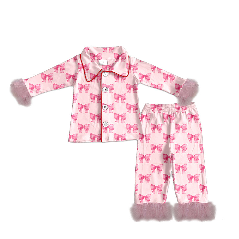 Adult women pink bow long sleeve pajama set preorder