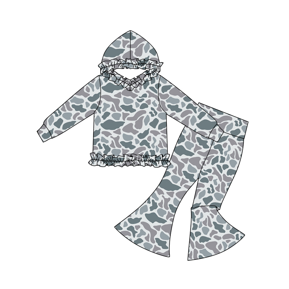 Light grey camo long sleeve top matching pants girls hoodie set preorder
