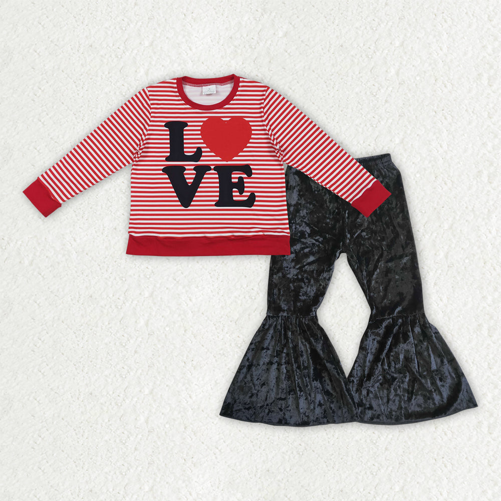 Valentines love long sleeve shirt black velvet bell bottoms outfit