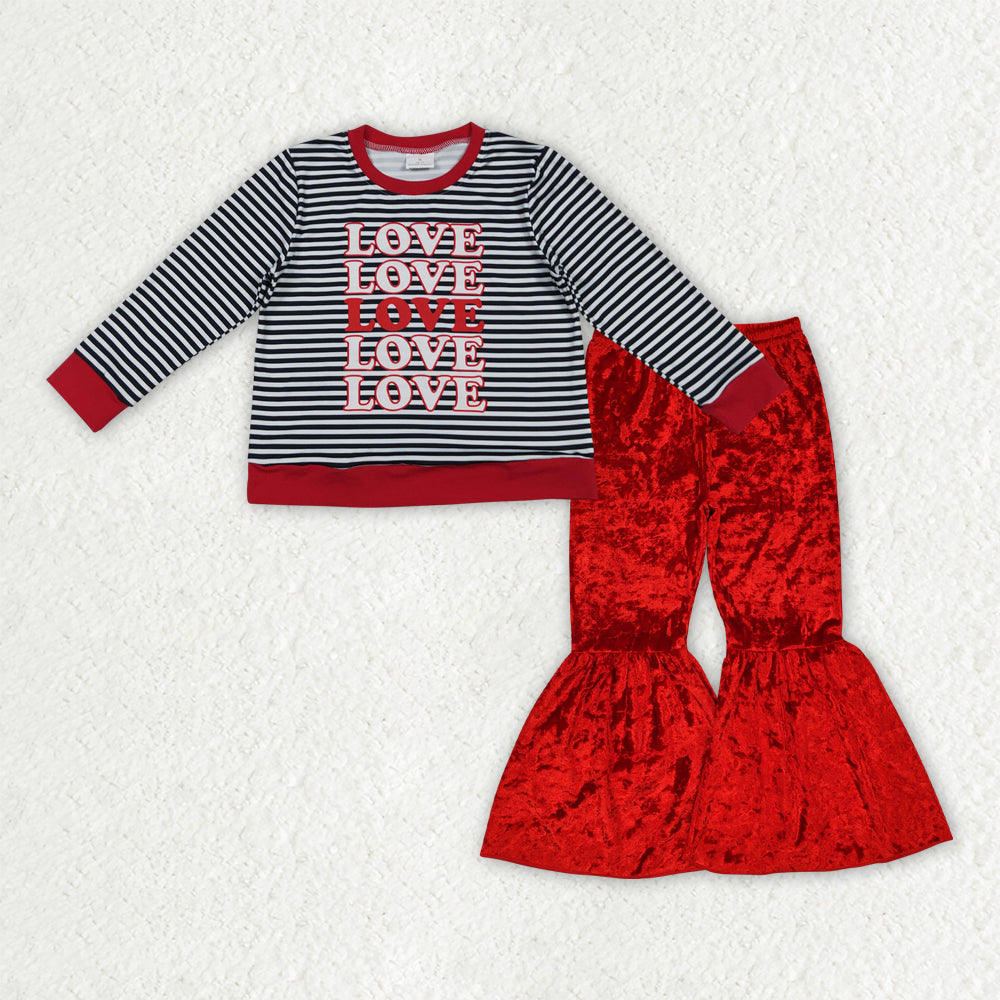 Valentines love long sleeve shirt red velvet bell bottoms outfit