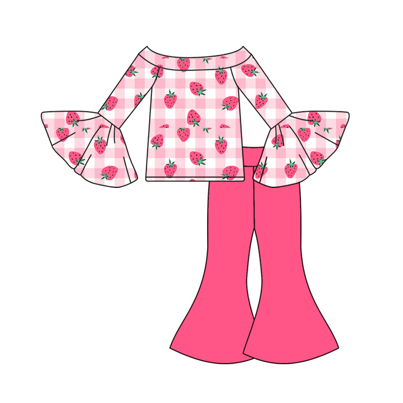 Strawberry design long sleeve top matching skirt baby girl outfit preorder