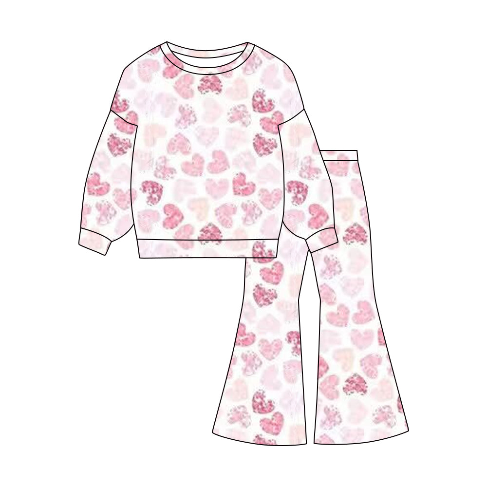 Valentine heart print long sleeve top matching pants baby girl outfit preorder