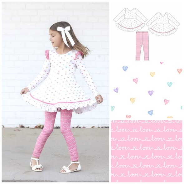 Valentines heart print long sleeve top matching pants baby girl outfit preorder