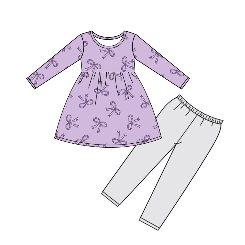 Lavender bow long sleeve top matching pants baby girl outfit preorder