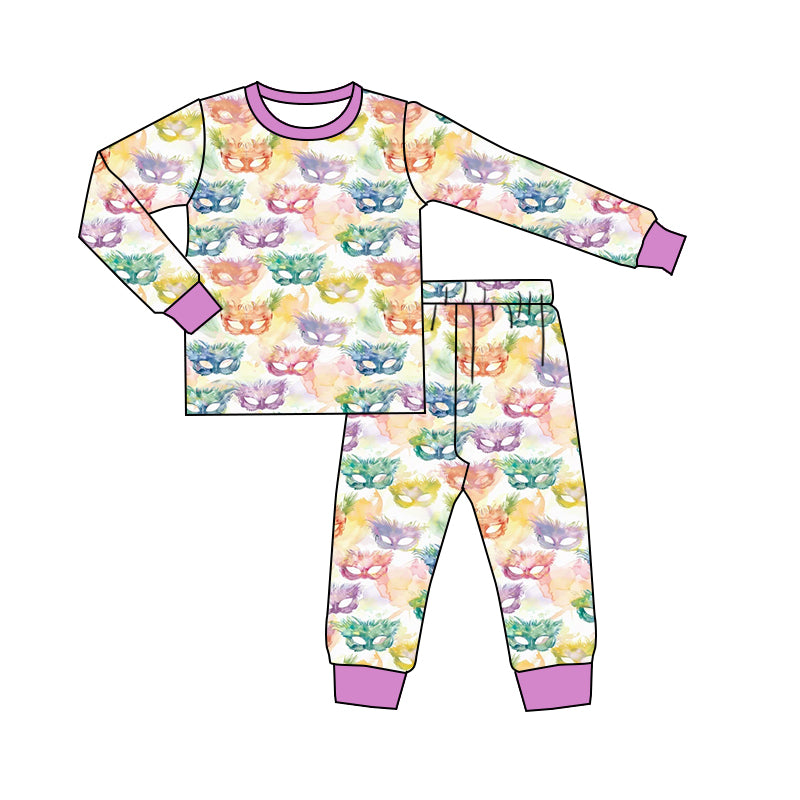 Mardi Gras colorful masks girls long sleeve outfit preorder
