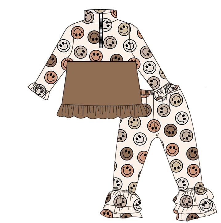 Smile face design girls long sleeve outfit preorder