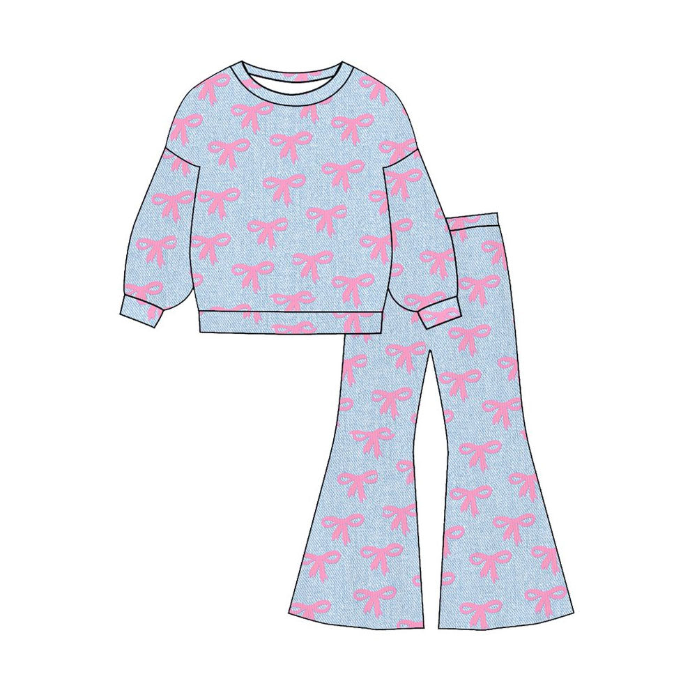 Pink bow design kids girls long sleeve outfit preorder