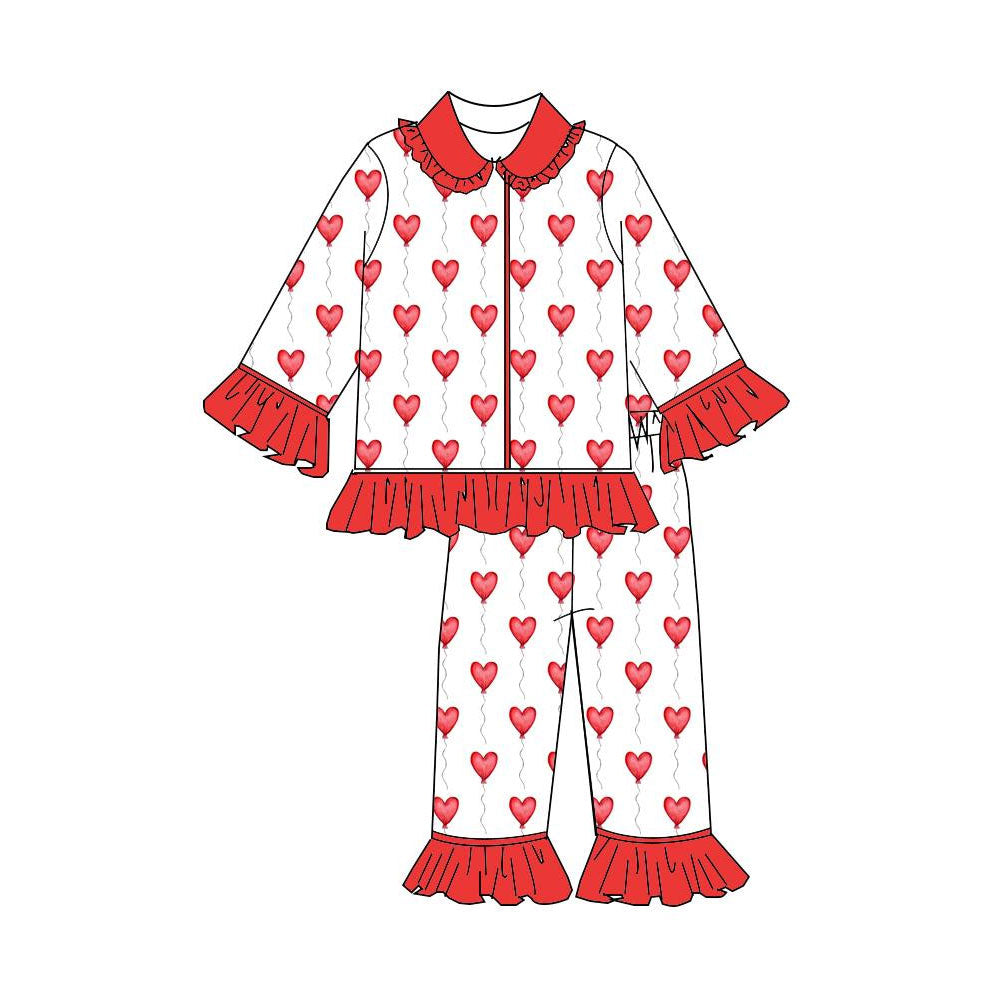 Valentines heart design top matching pants kids girls long sleeve pajama set preorder