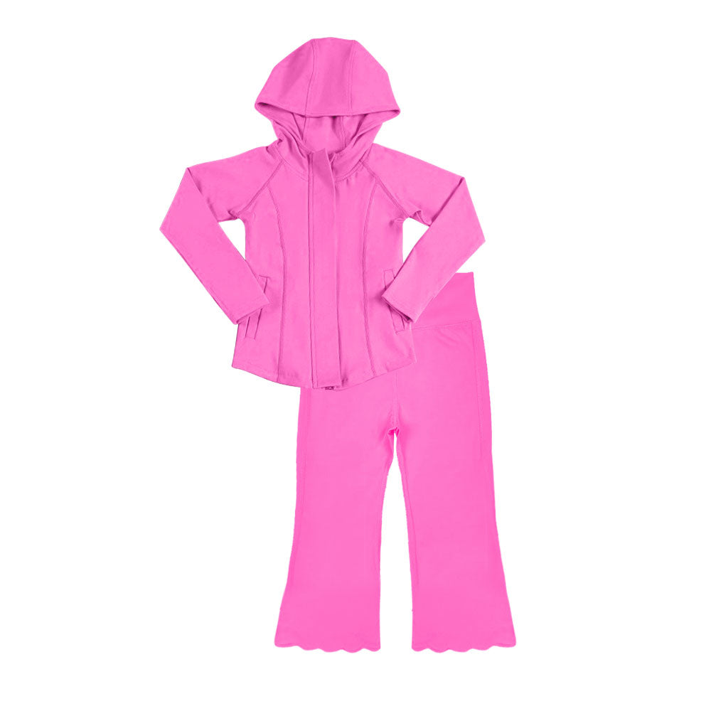Hot pink long sleeve hoodie top matching pants girls yoga outfit preorder