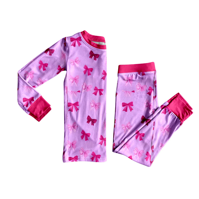 Red pink bow design kids long sleeve outfit preorder