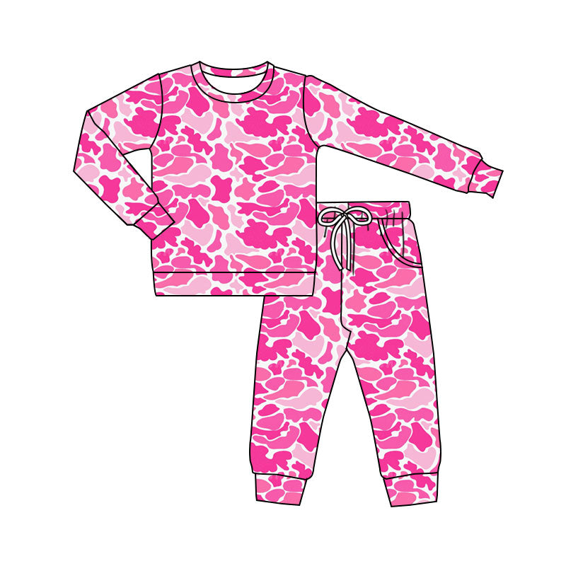 Hot pink camo design kids long sleeve outfit preorder