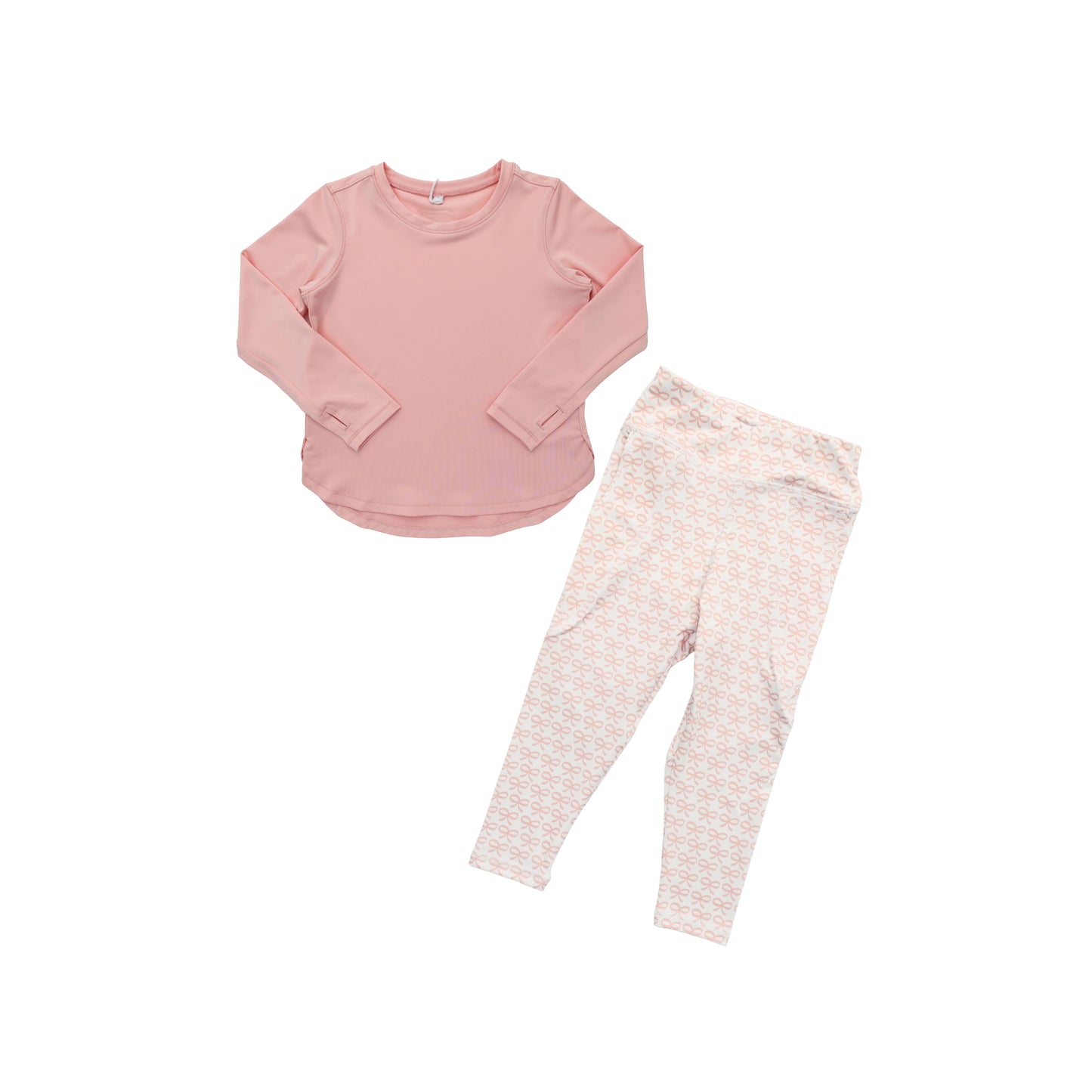 Pink top bow leggings girls long sleeve outfit preorder