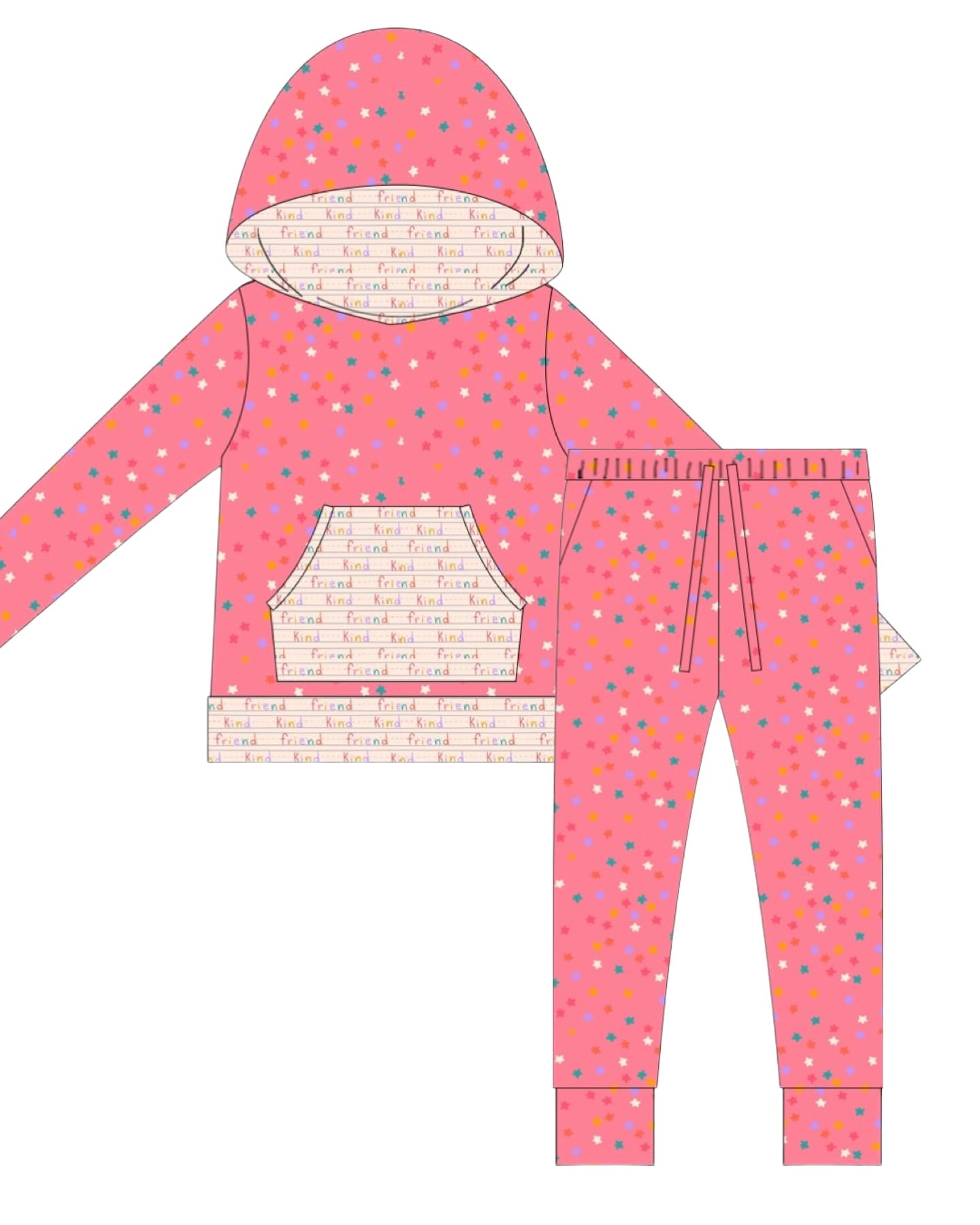 Colorful star print kids long sleeve outfit preorder