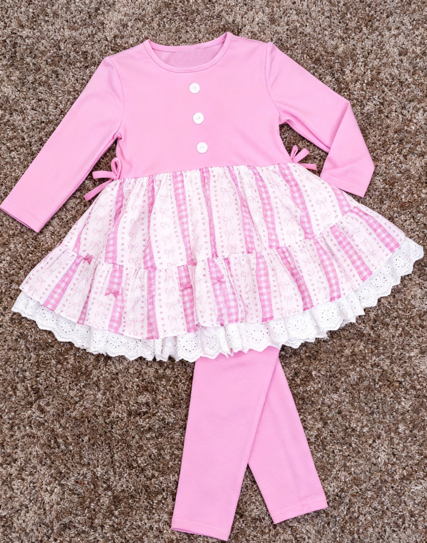 Pink bow tunic top matching pants kids long sleeve outfit preorder
