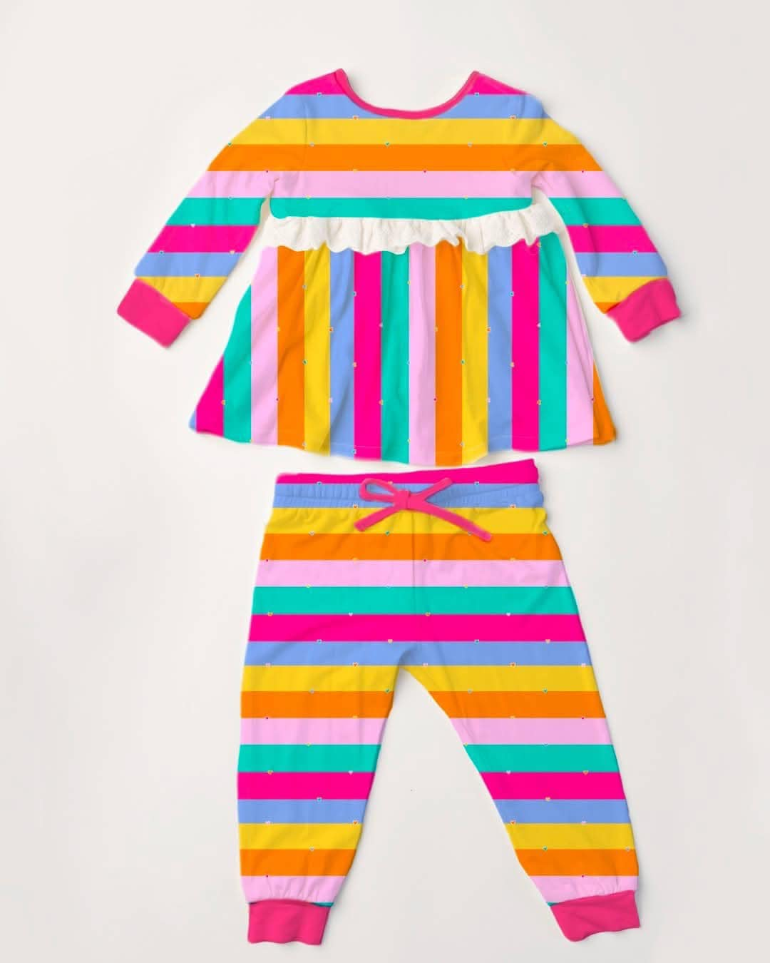 Colorful stripes print long sleeve top matching pants kids outfit preorder