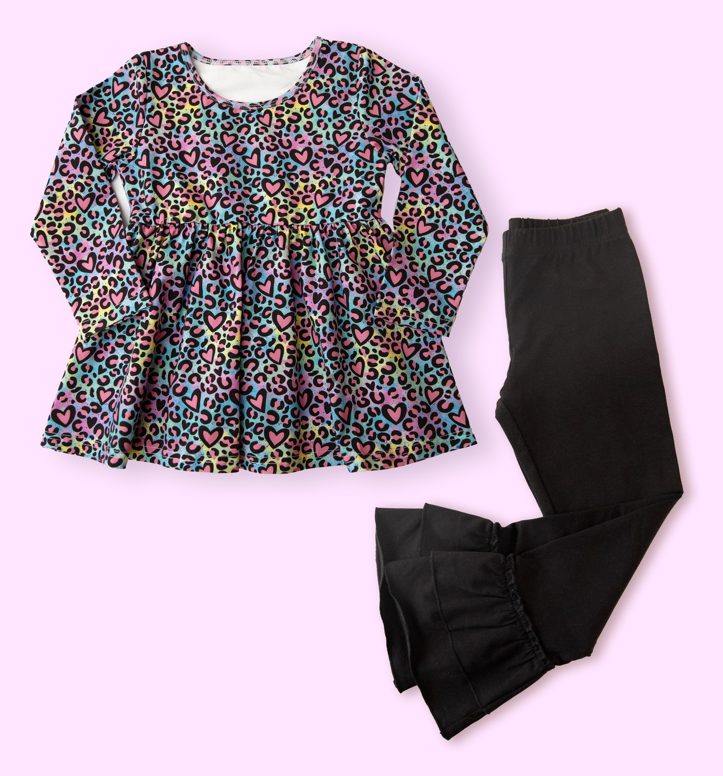 Leopard print long sleeve top matching pants kids outfit preorder
