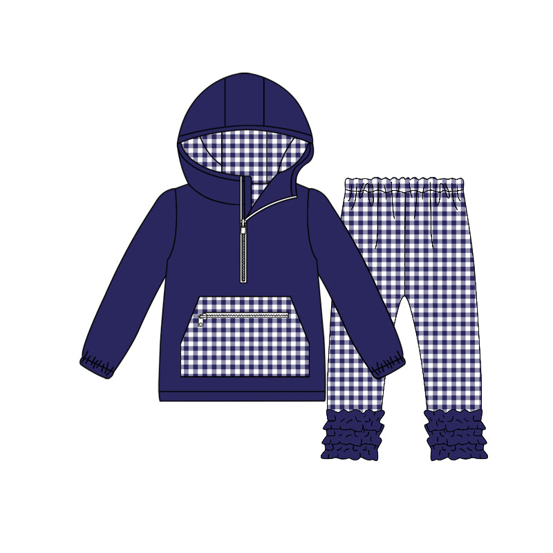 Navy long sleeve pocket top matching pants kids outfit preorder
