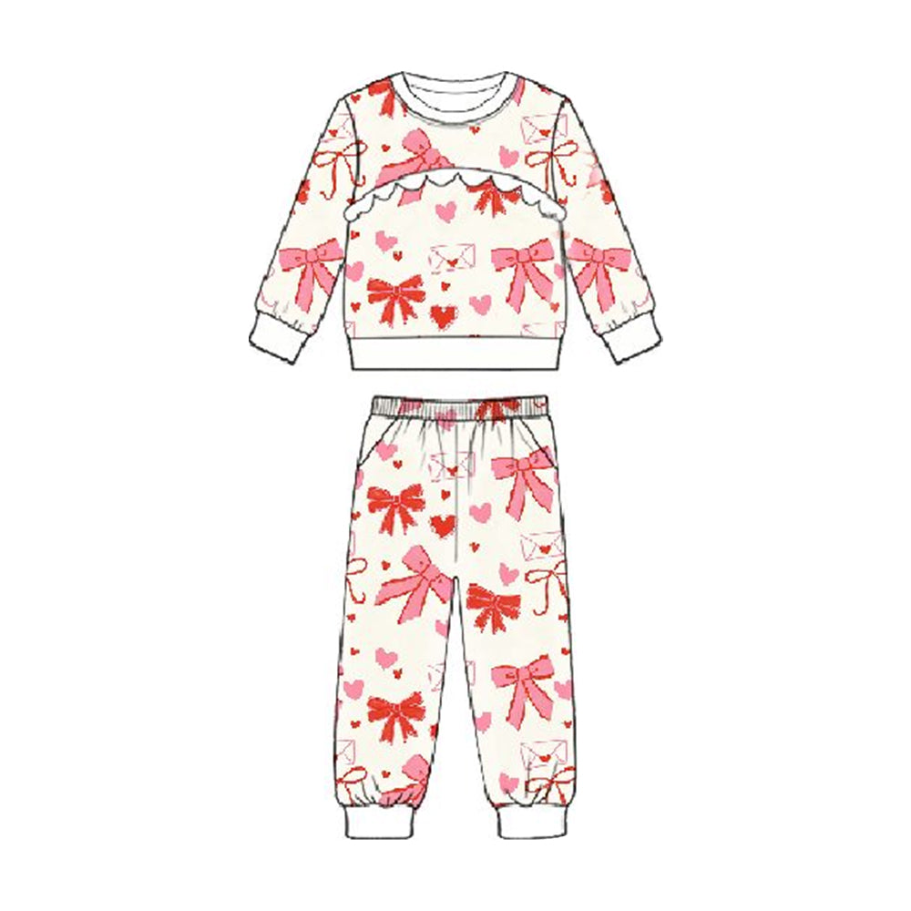 Valentines heart bow top matching pants kids outfit preorder
