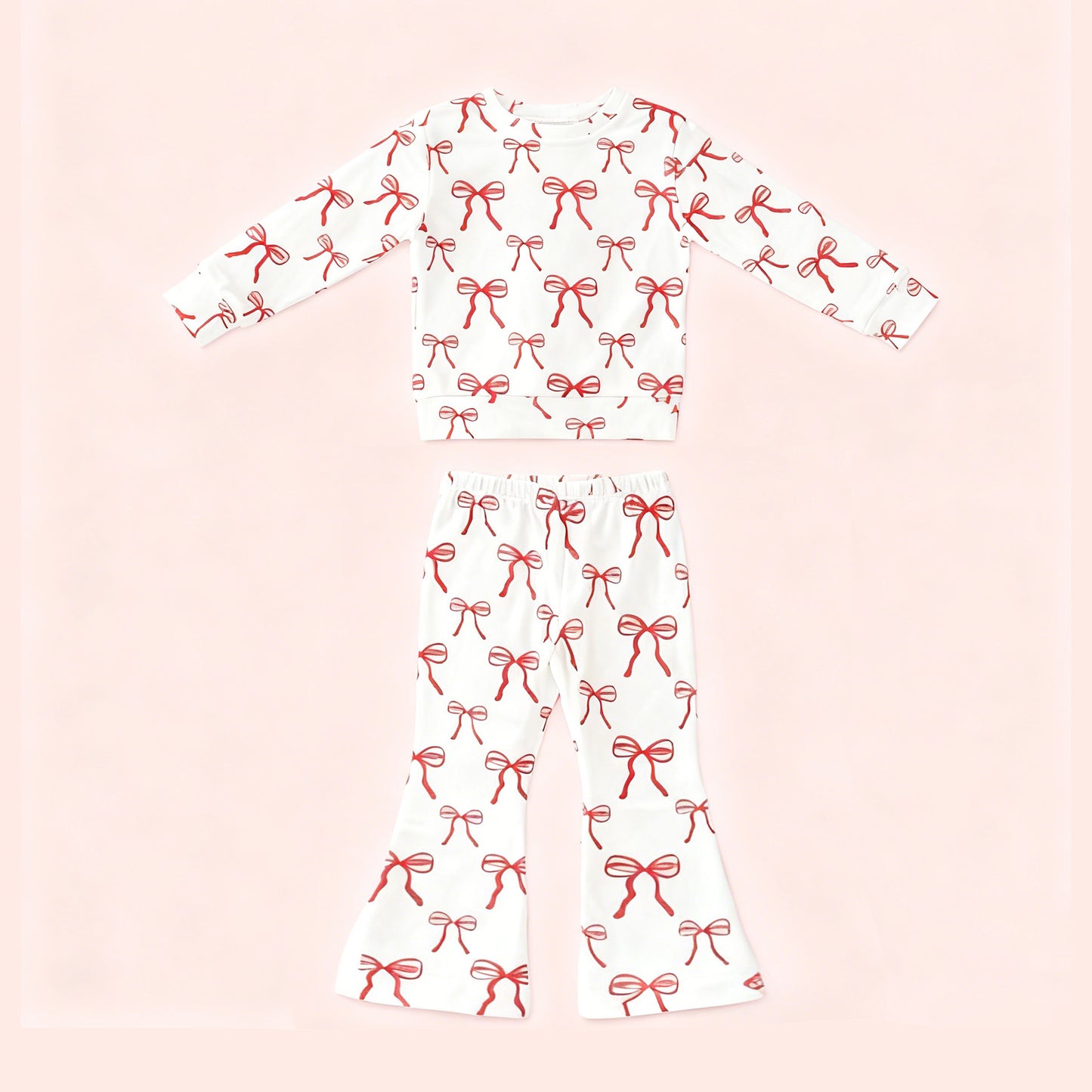 Pink bow top matching pants kids pajama set outfit preorder