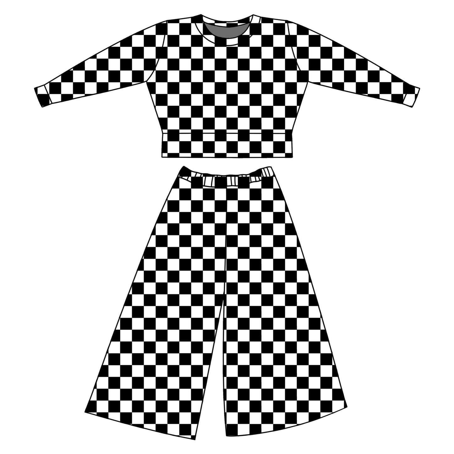 Black checkered long sleeve top matching pants kids outfit preorder