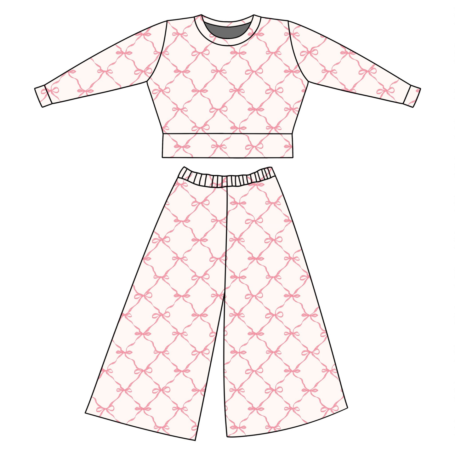 Pink bow long sleeve top matching pants kids outfit preorder