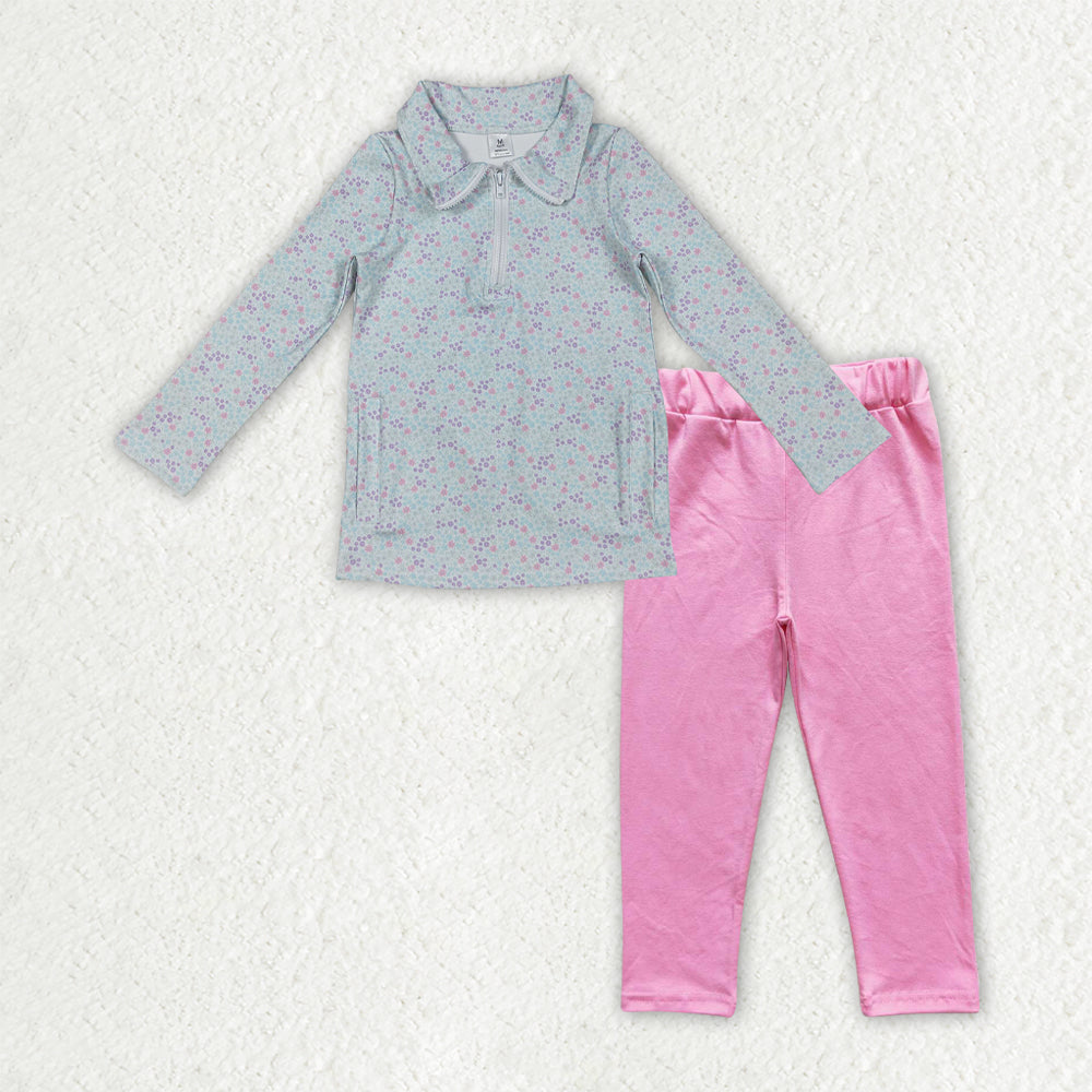 Blue floral pullover matching pants design kids spring fall long sleeve outfit