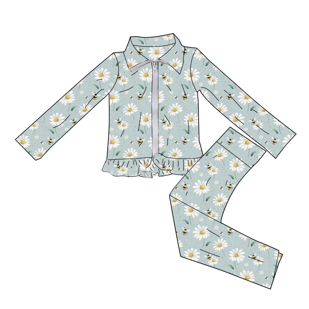 Blue flowers top matching pants girls active wear yoga outfit preorder