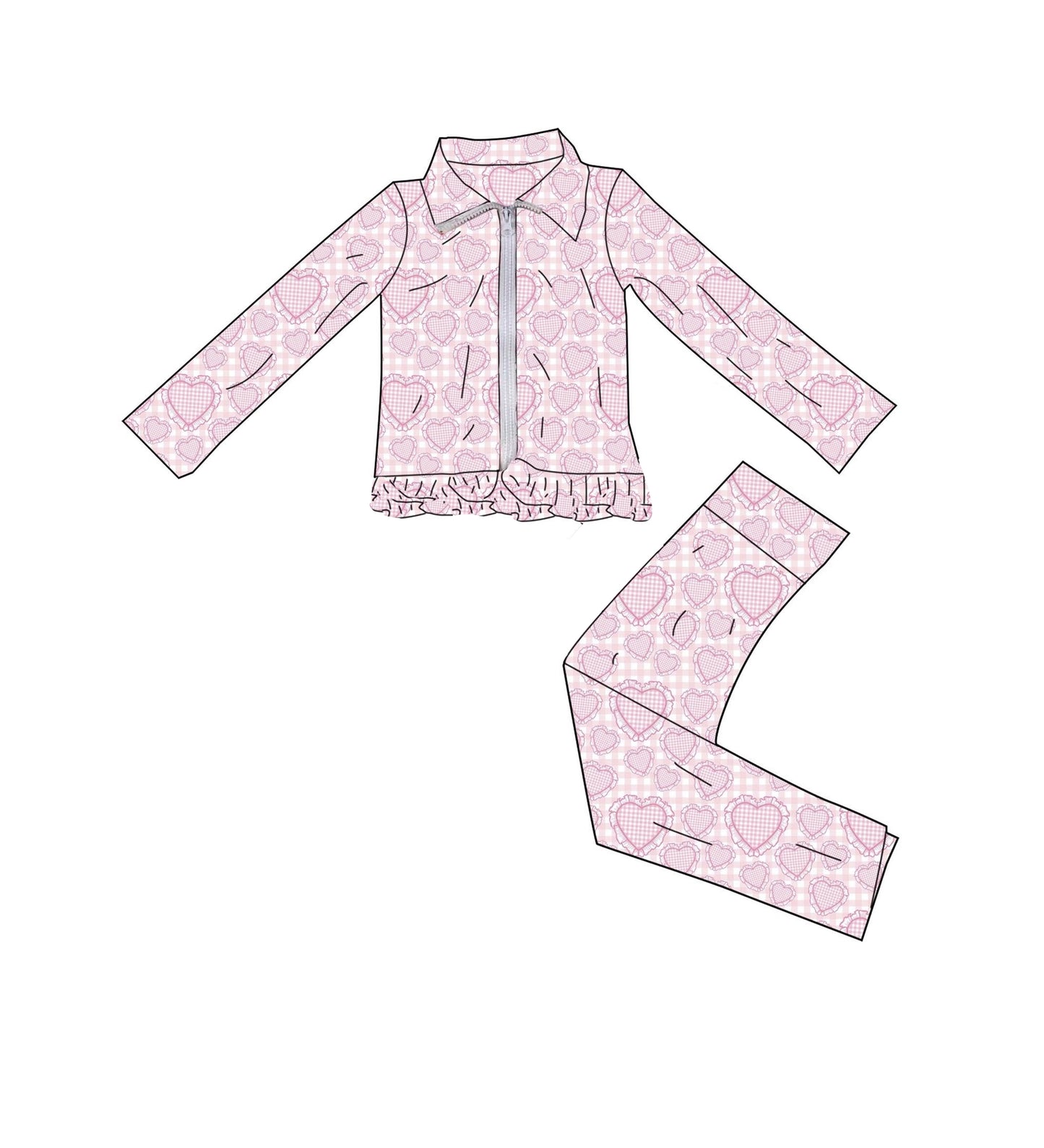 Valentines heart top matching pants girls active wear yoga outfit preorder