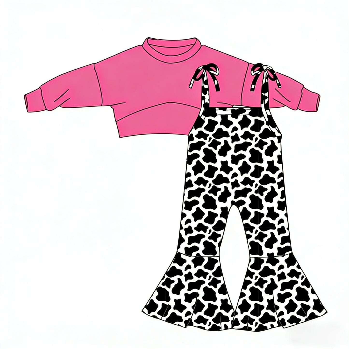 Pink crop top cow jumpsuit kids girls outfit preorder