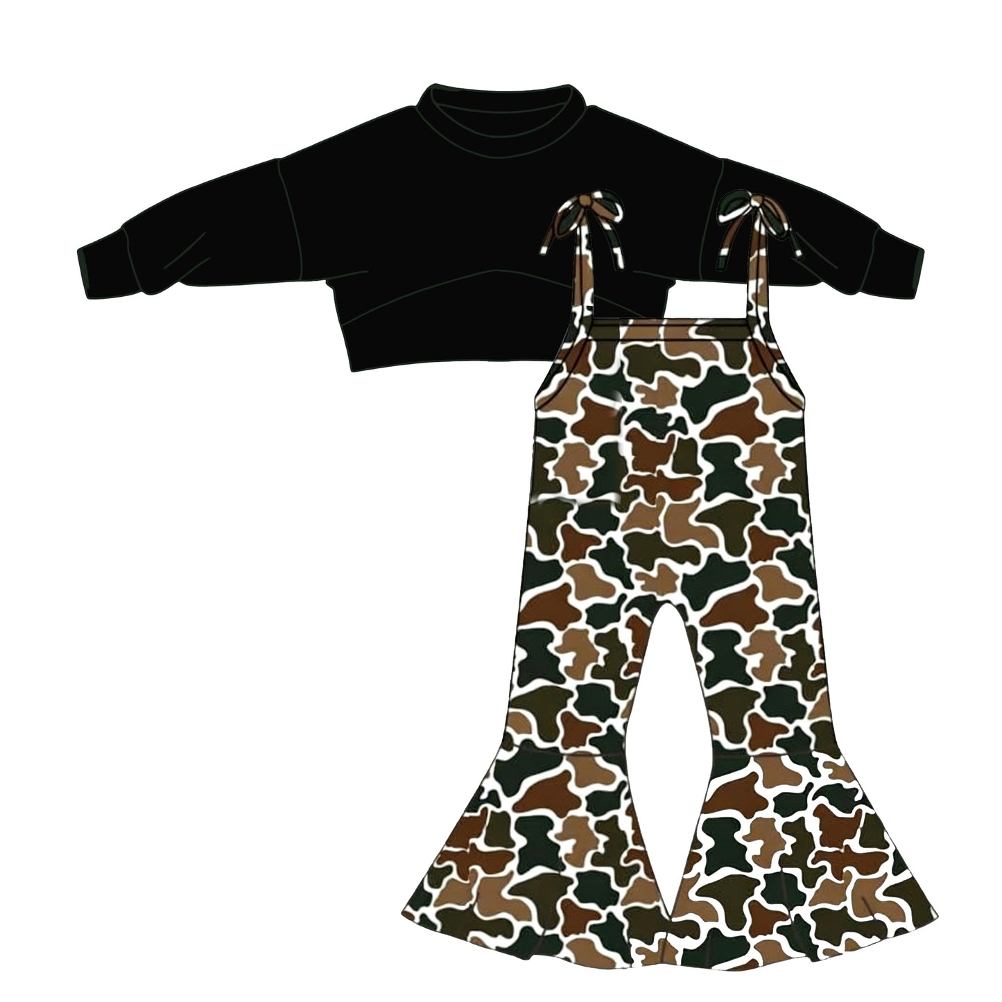 Black crop top camo jumpsuit kids girls outfit preorder